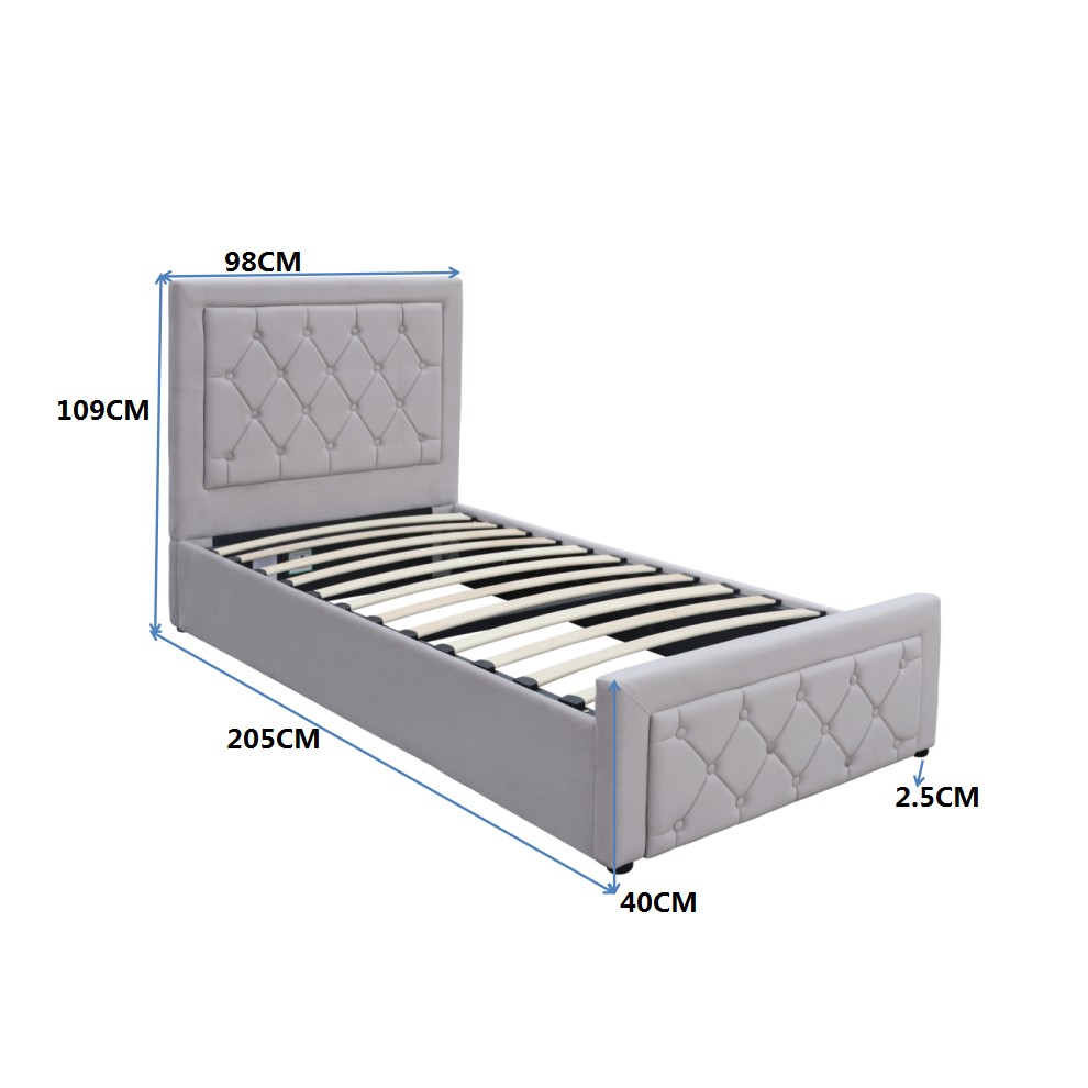 Kosy Koala Single Grey Velvet Tufted Gaslift Ottoman Bed with Mattress - image 5
