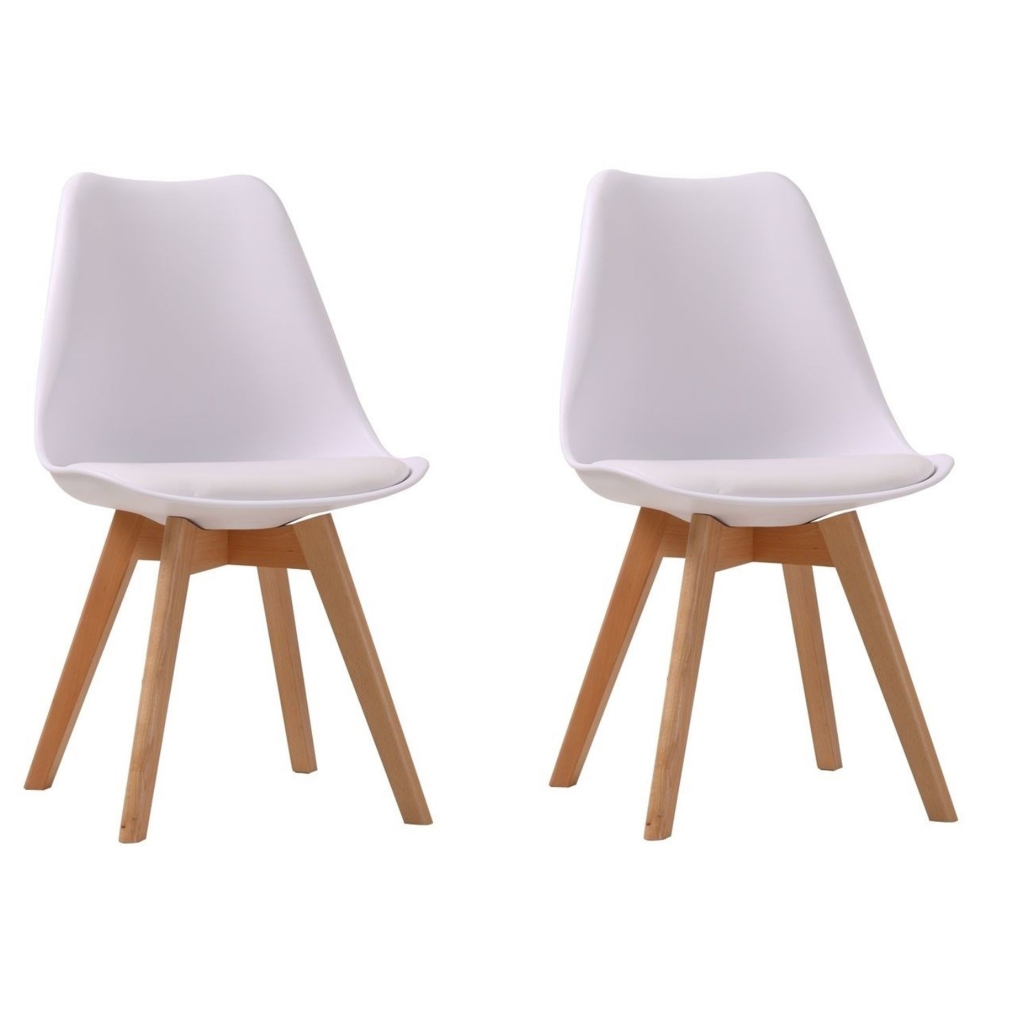 White LPD Furniture Louvre Chairs (Pack of 2) featuring a sleek, molded plastic seat and natural wood legs for a modern, minimalist look.