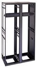 Black metal 43SP Slim 5 Series Knock Down Rack with a depth of 26 inches, featuring multiple mounting rails and an open design for easy access and ventilation.