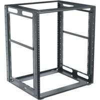 Black Middle Atlantic CFR-14-18 rack cabinet, 14U freestanding, open frame design with vented sides and adjustable rails.