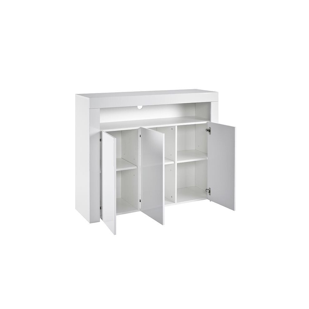 MMT Furniture Designs 3 Door Single Shelf Matt Gloss White Modern Buffet Cabinet with LED - image 3