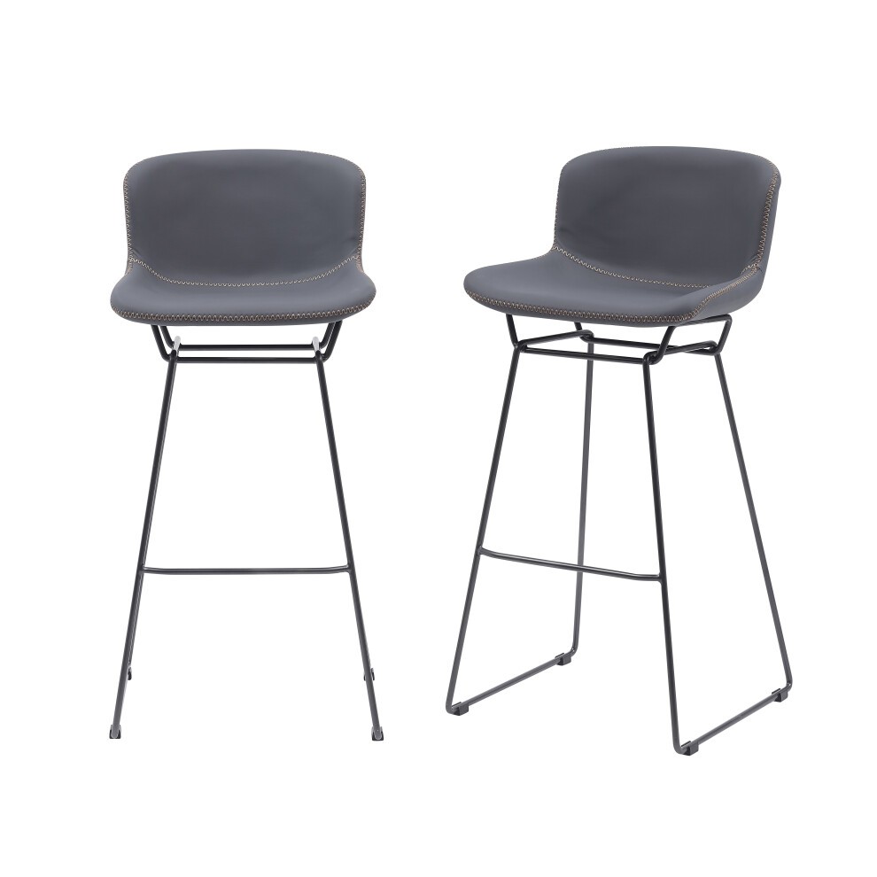 Set of 2 grey PU leather bar stools with sleigh legs, featuring a retro design and a seat height of 76.5 cm, dimensions 47.5x50.5x99.5 cm.
