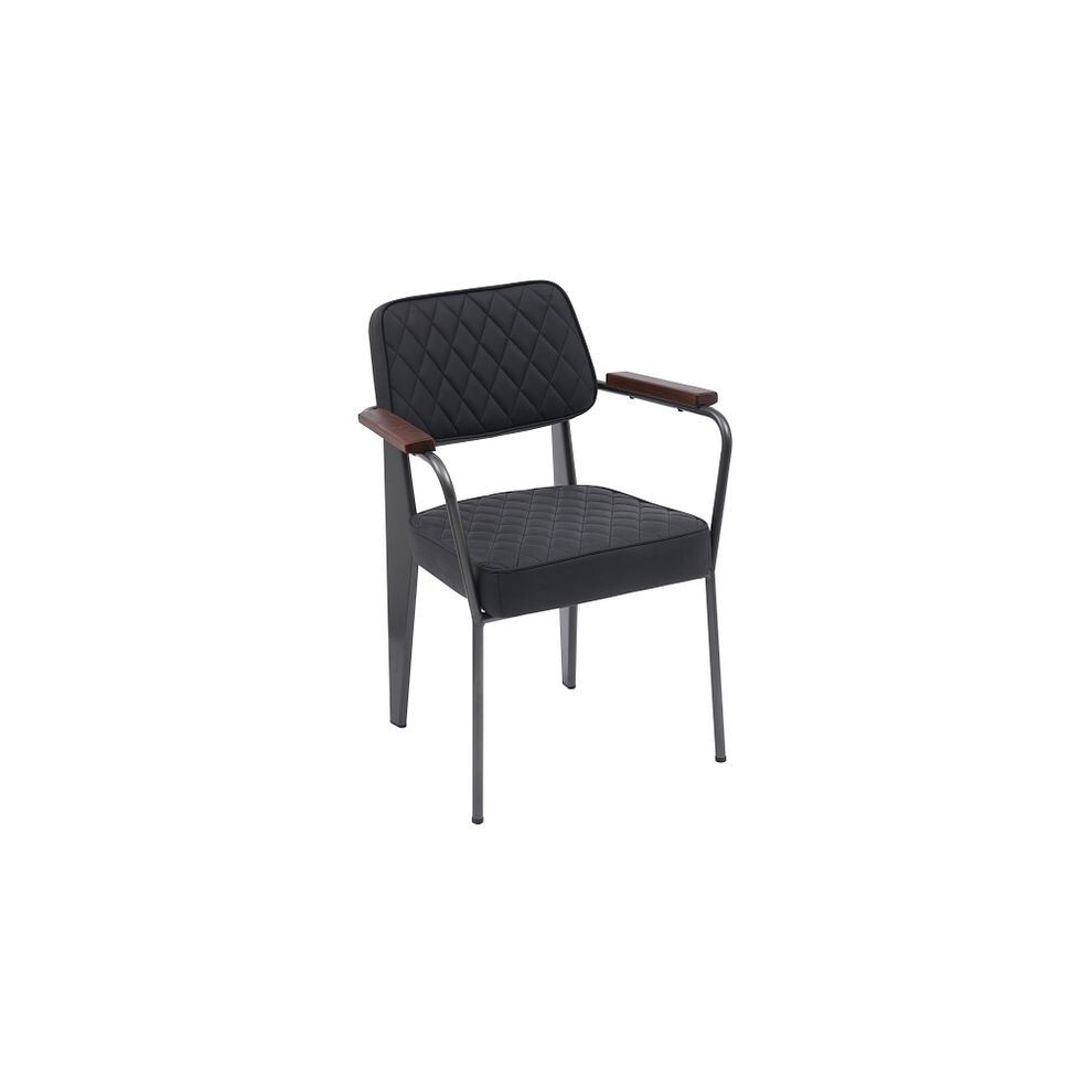MMT Furniture Designs Set of 2 Black Vintage Diamond Stitch Dining Chair with Wooden Armrests - image 2