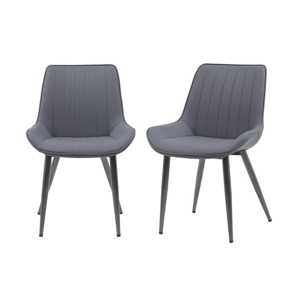Set of 2 MMT dining chairs in dark grey bucket style, featuring high backs, ribbed upholstery, and sleek black metal legs, measuring 54.5x62.5x85 cm.