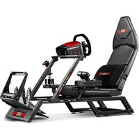 Black and red Next Level Racing F-GT Racing seat with adjustable frame and ergonomic design for gaming simulators.