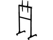 Free standing single monitor stand in black, featuring a sturdy metal frame with adjustable height and a sleek design, ideal for gaming setups or office use.