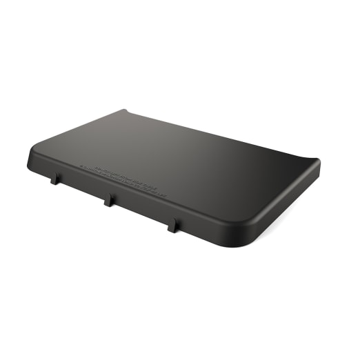 Black supplemental table for Ninja Woodfire outdoor oven, featuring a smooth surface and sturdy design, ideal for additional prep space.