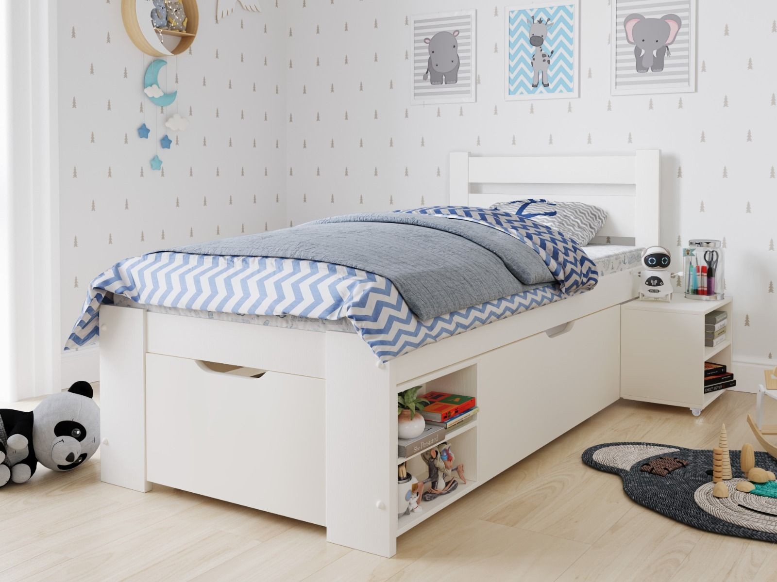 Noomi Hansa White Single Bed Frame with Drawers - image 3