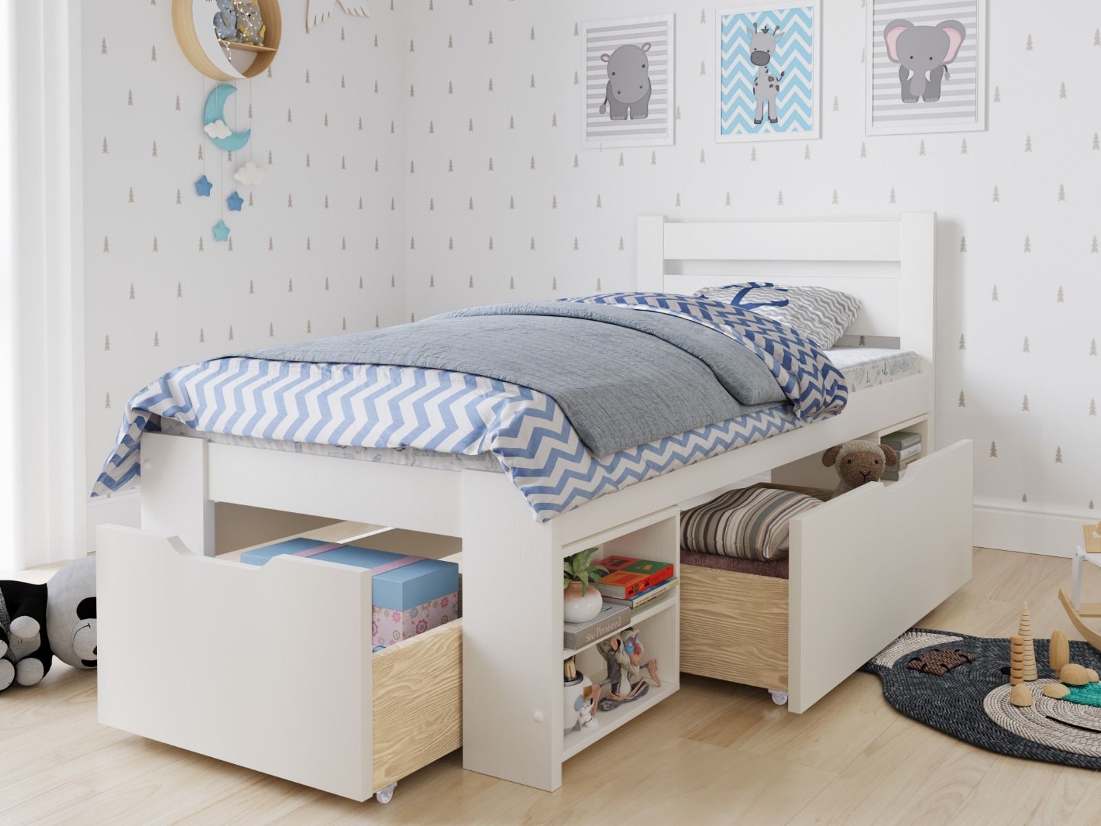 Noomi Hansa White Single Bed Frame with Drawers - image 4