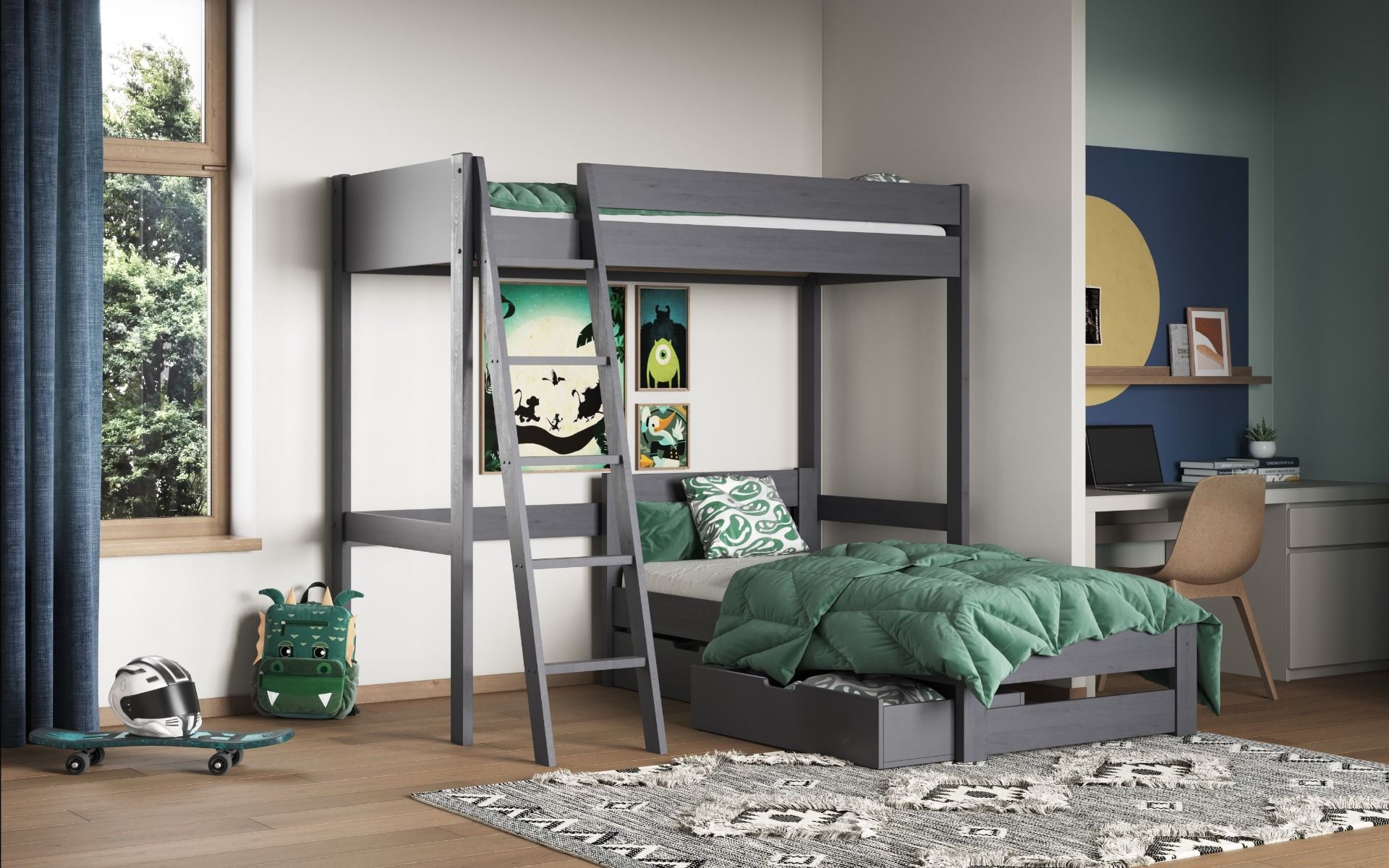 Noomi Tera Grey Single L Shaped High Sleeper with Bed - image 3