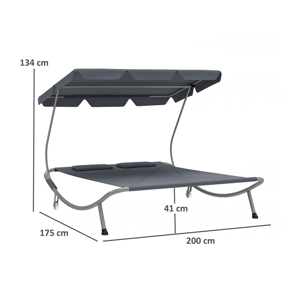 Outsunny 2 Person Grey Hammock Sun Lounger with Canopy and Pillows - image 2