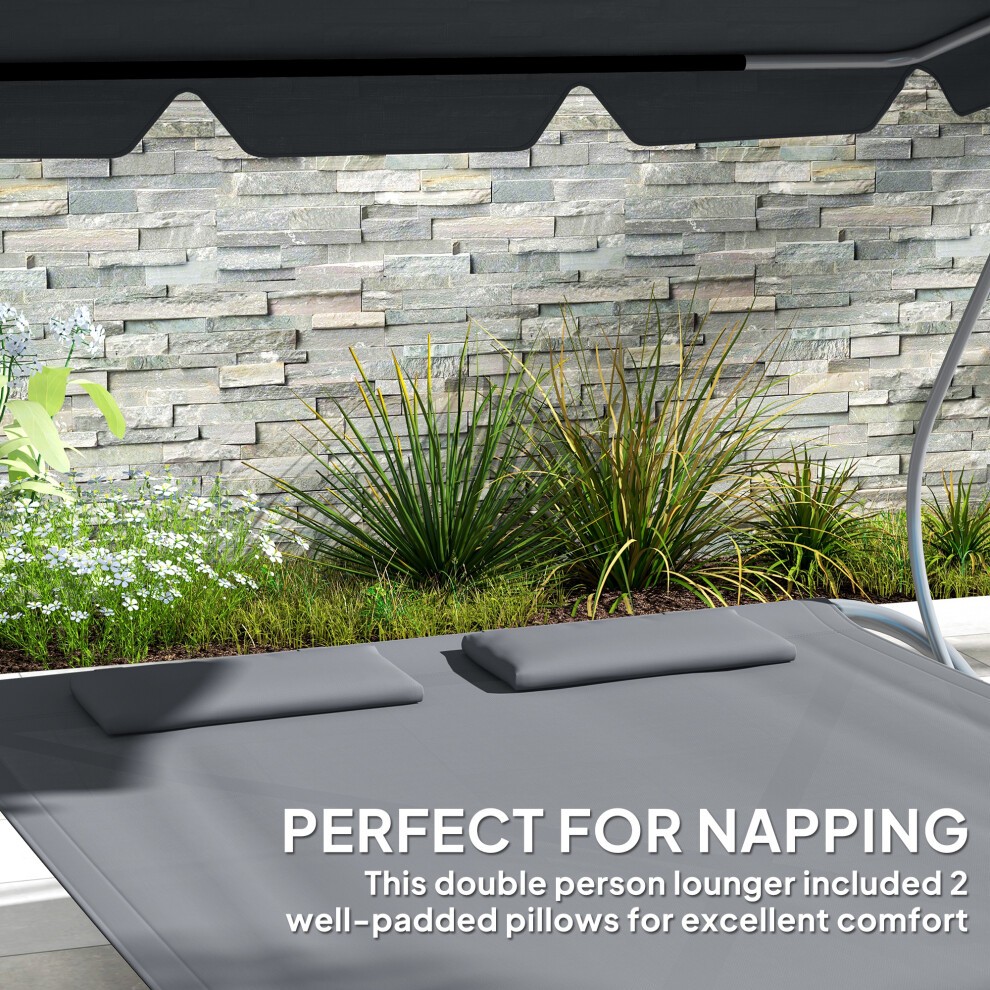 Outsunny 2 Person Grey Hammock Sun Lounger with Canopy and Pillows - image 4
