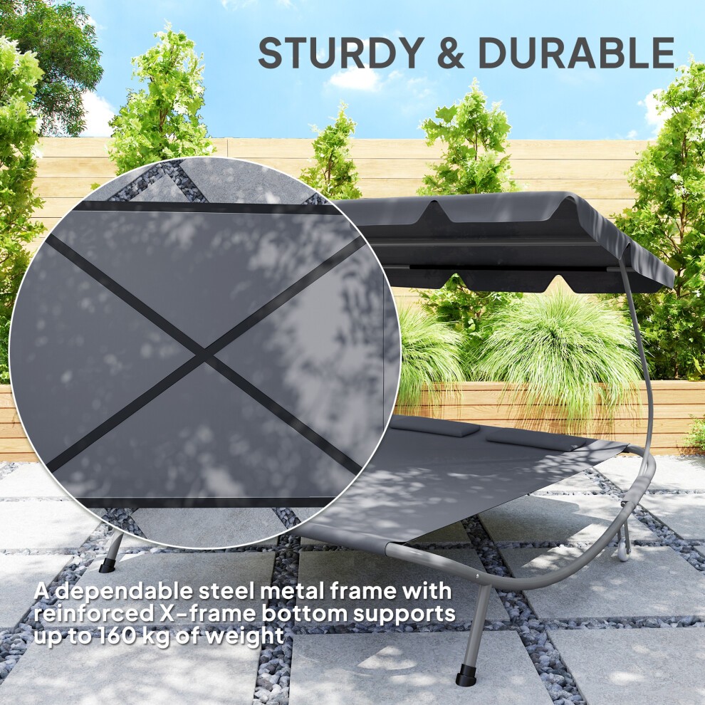 Outsunny 2 Person Grey Hammock Sun Lounger with Canopy and Pillows - image 5