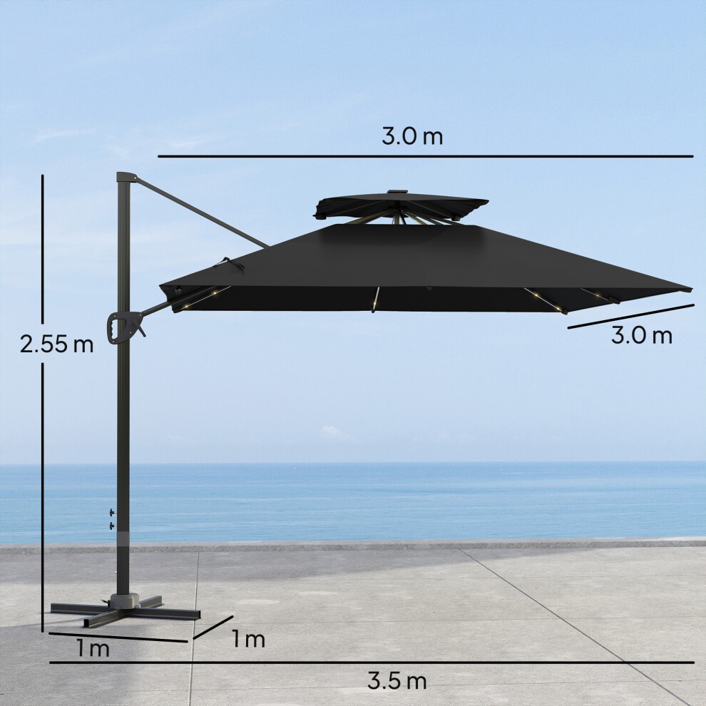 Outsunny 2 Tier Black Aluminium Solar LED Crank and Tilt Cantilever Parasol 3.5m - image 2