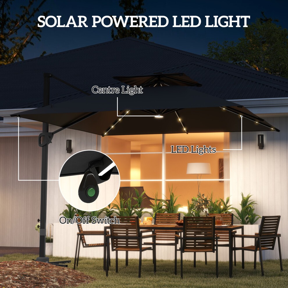 Outsunny 2 Tier Black Aluminium Solar LED Crank and Tilt Cantilever Parasol 3.5m - image 3
