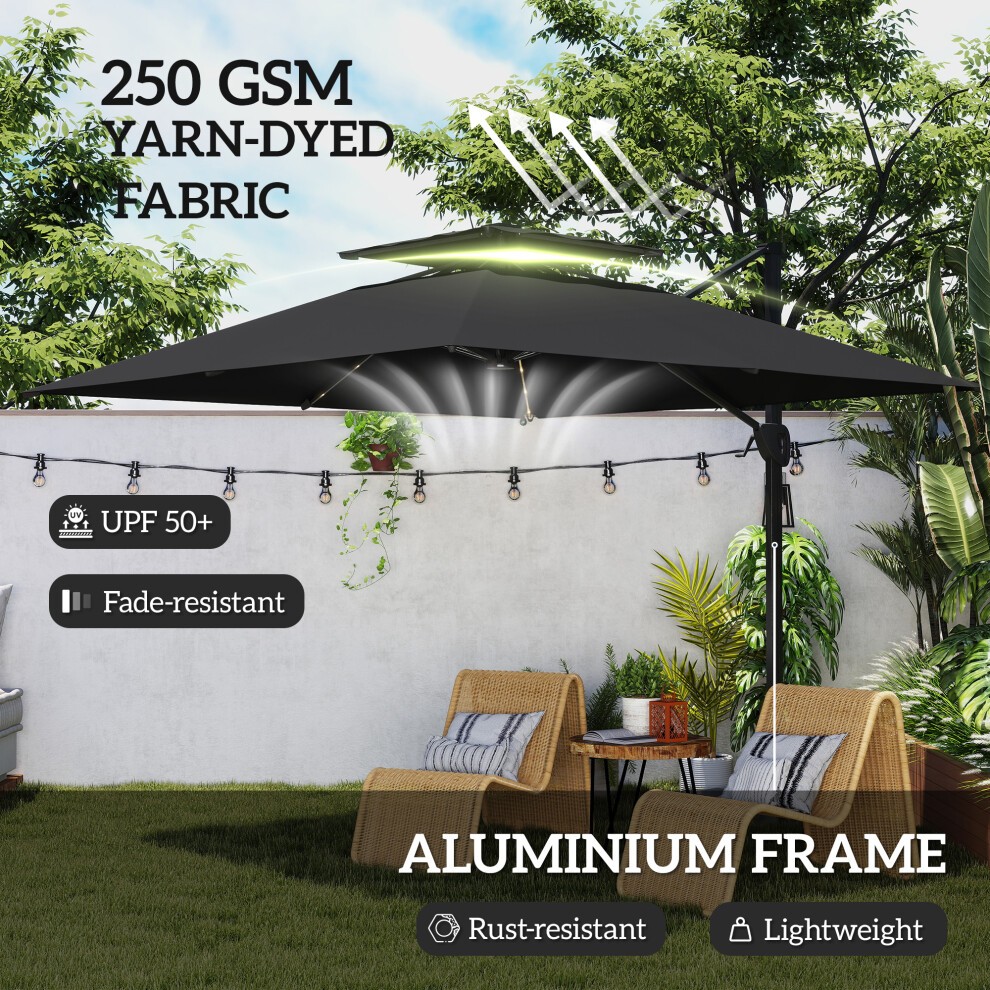Outsunny 2 Tier Black Aluminium Solar LED Crank and Tilt Cantilever Parasol 3.5m - image 4