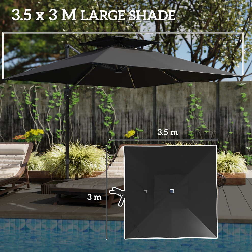 Outsunny 2 Tier Black Aluminium Solar LED Crank and Tilt Cantilever Parasol 3.5m - image 5