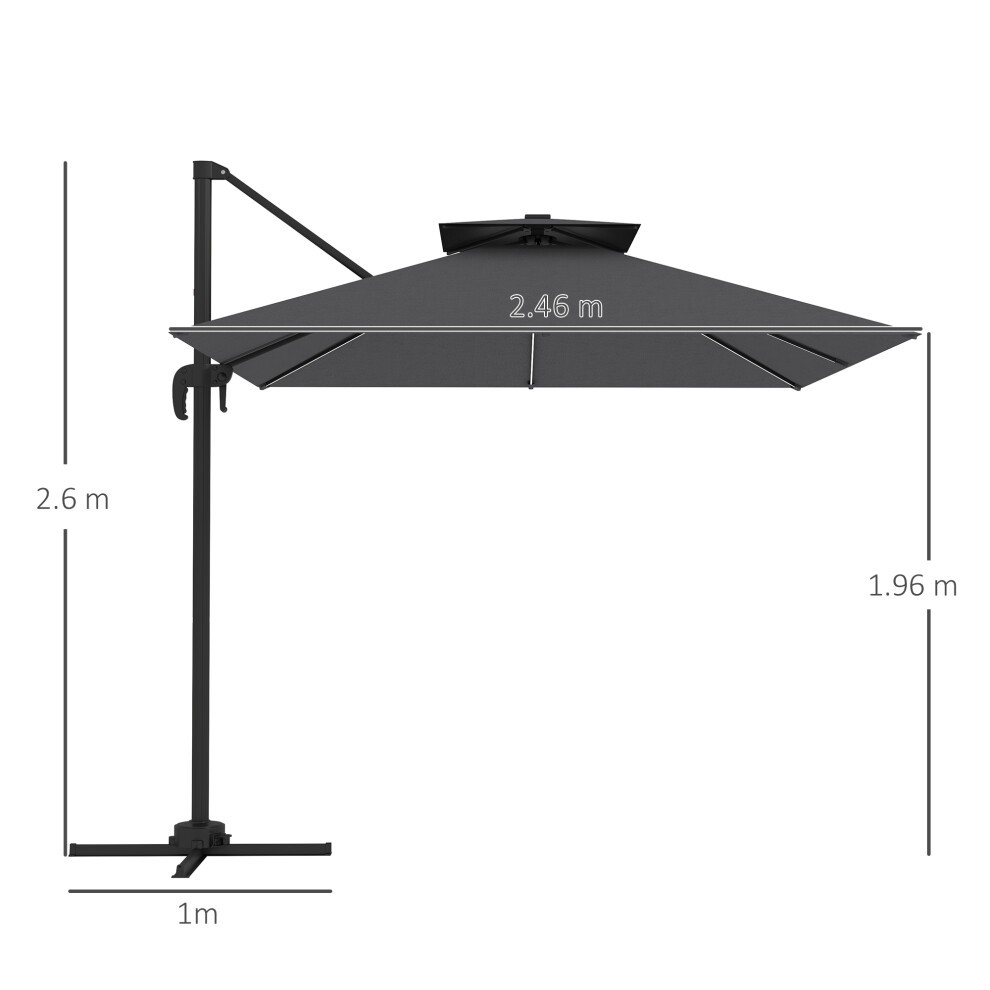 Outsunny 2 Tier Dark Grey Solar LED Cantilever Parasol 2.5m - image 2