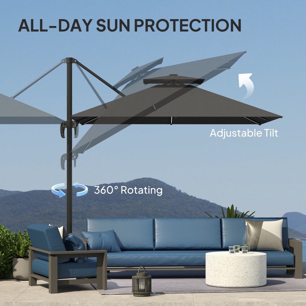Outsunny 2 Tier Dark Grey Solar LED Cantilever Parasol 2.5m - image 3