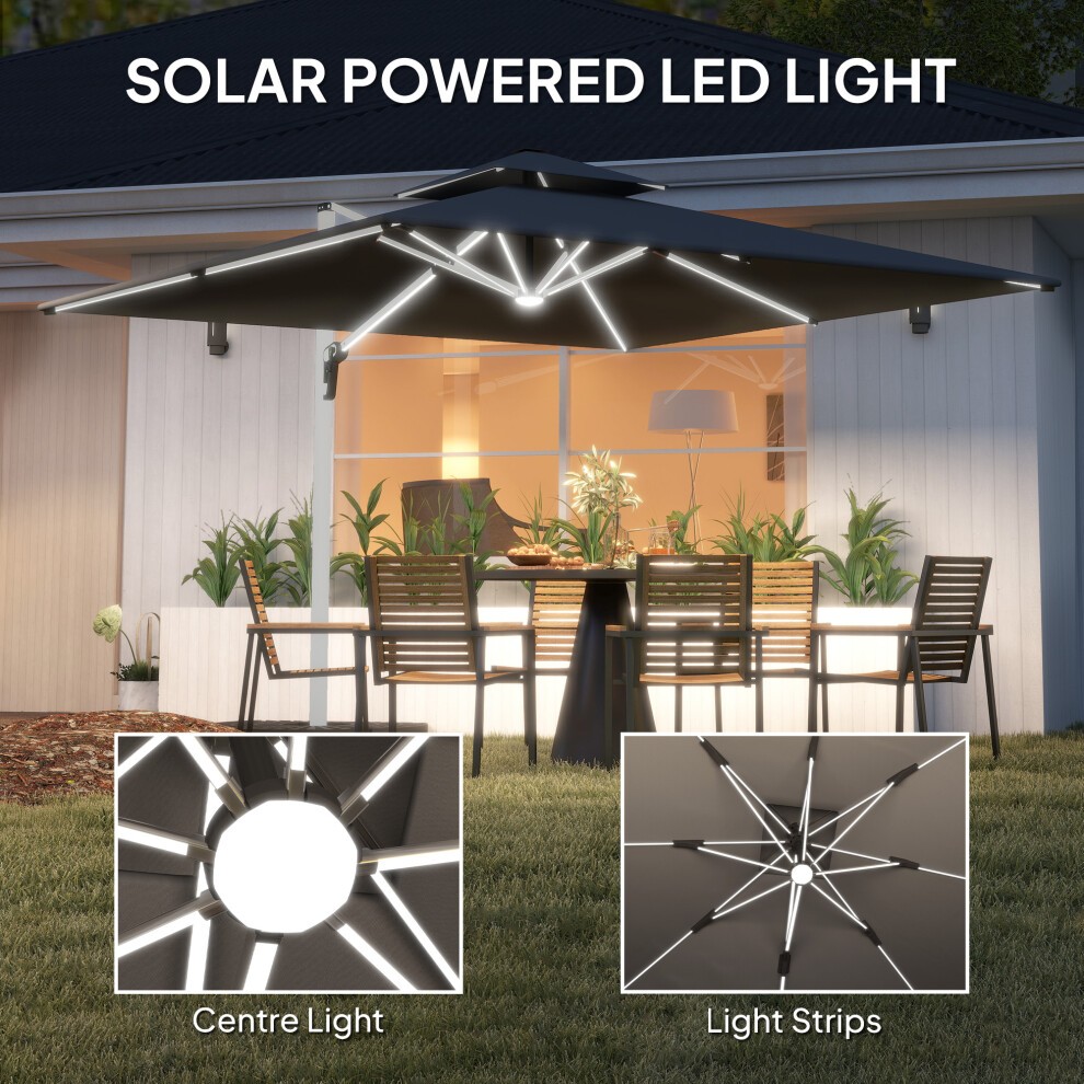 Outsunny 2 Tier Grey Solar LED Cantilever Parasol 3m - image 2