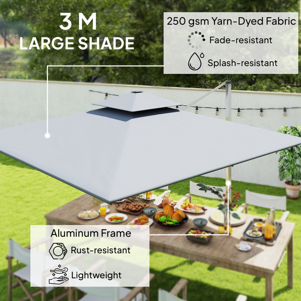 Outsunny 2 Tier Grey Solar LED Cantilever Parasol 3m - image 3