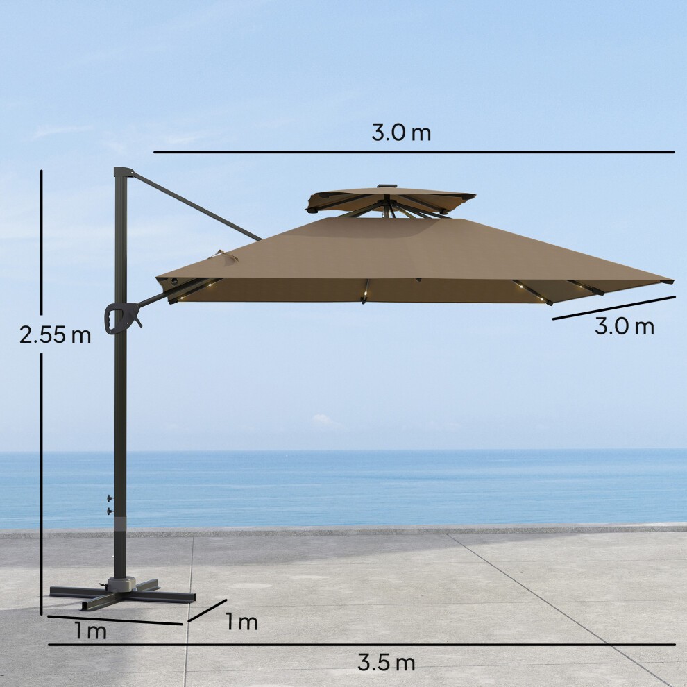 Outsunny 2 Tier Khaki Aluminium Solar LED Crank and Tilt Cantilever Parasol 3.5m - image 2