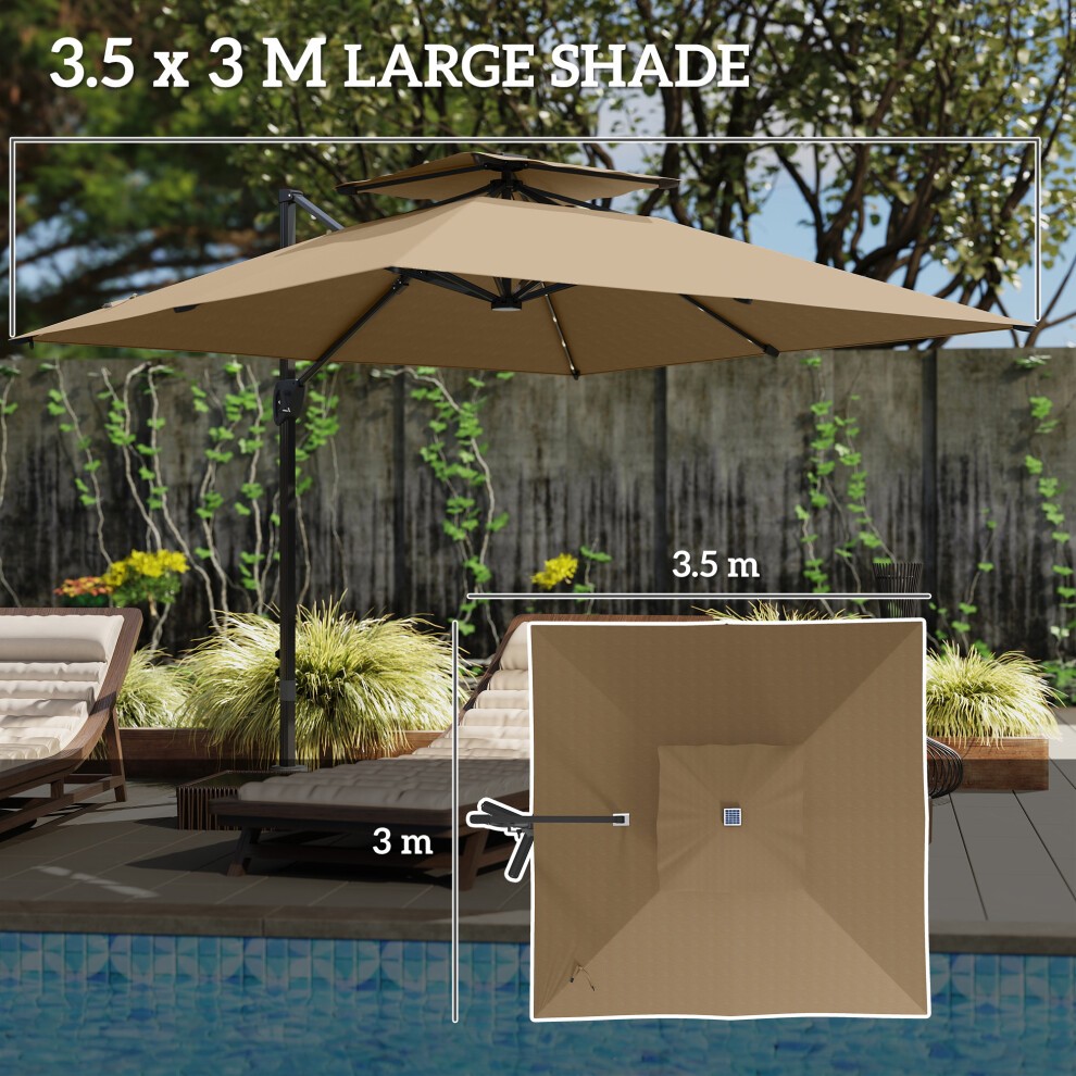 Outsunny 2 Tier Khaki Aluminium Solar LED Crank and Tilt Cantilever Parasol 3.5m - image 5