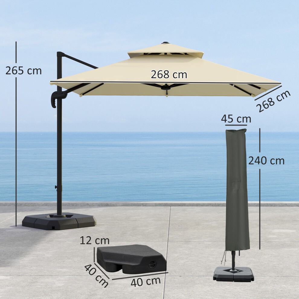 Outsunny 2 Tier Khaki Rotating Cantilever Roma Parasol with Base Weight 2.7m - image 2