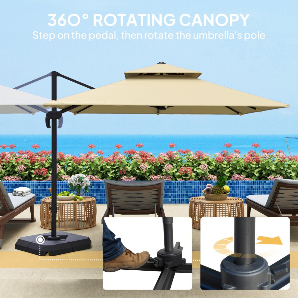 Outsunny 2 Tier Khaki Rotating Cantilever Roma Parasol with Base Weight 2.7m - image 3