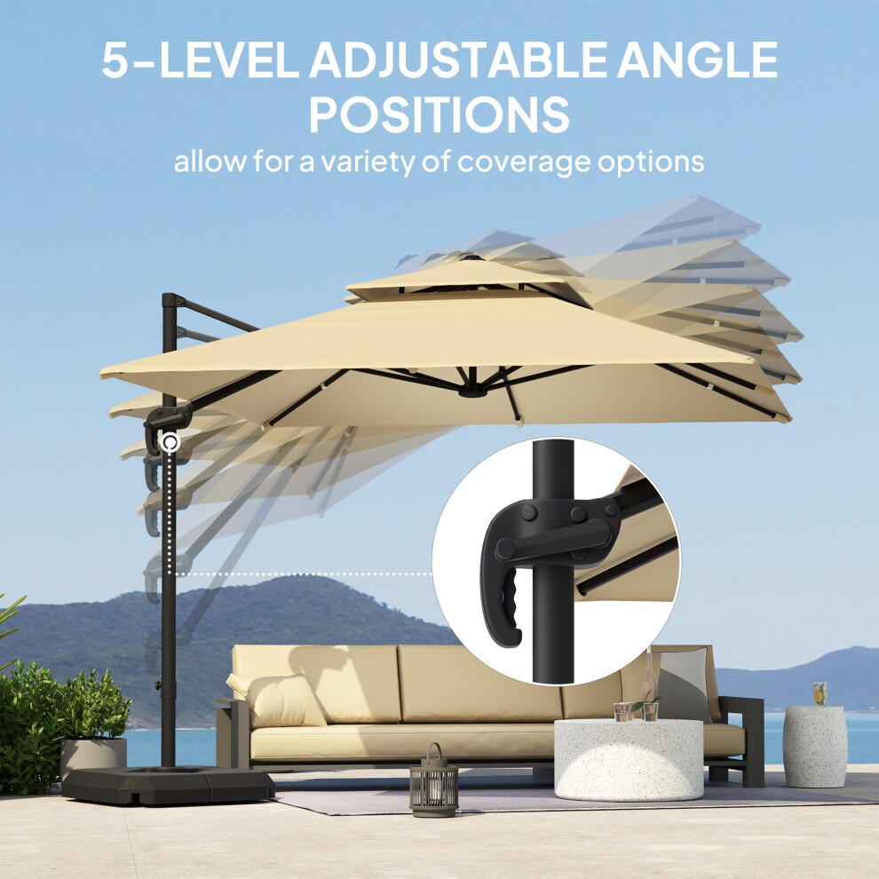 Outsunny 2 Tier Khaki Rotating Cantilever Roma Parasol with Base Weight 2.7m - image 4