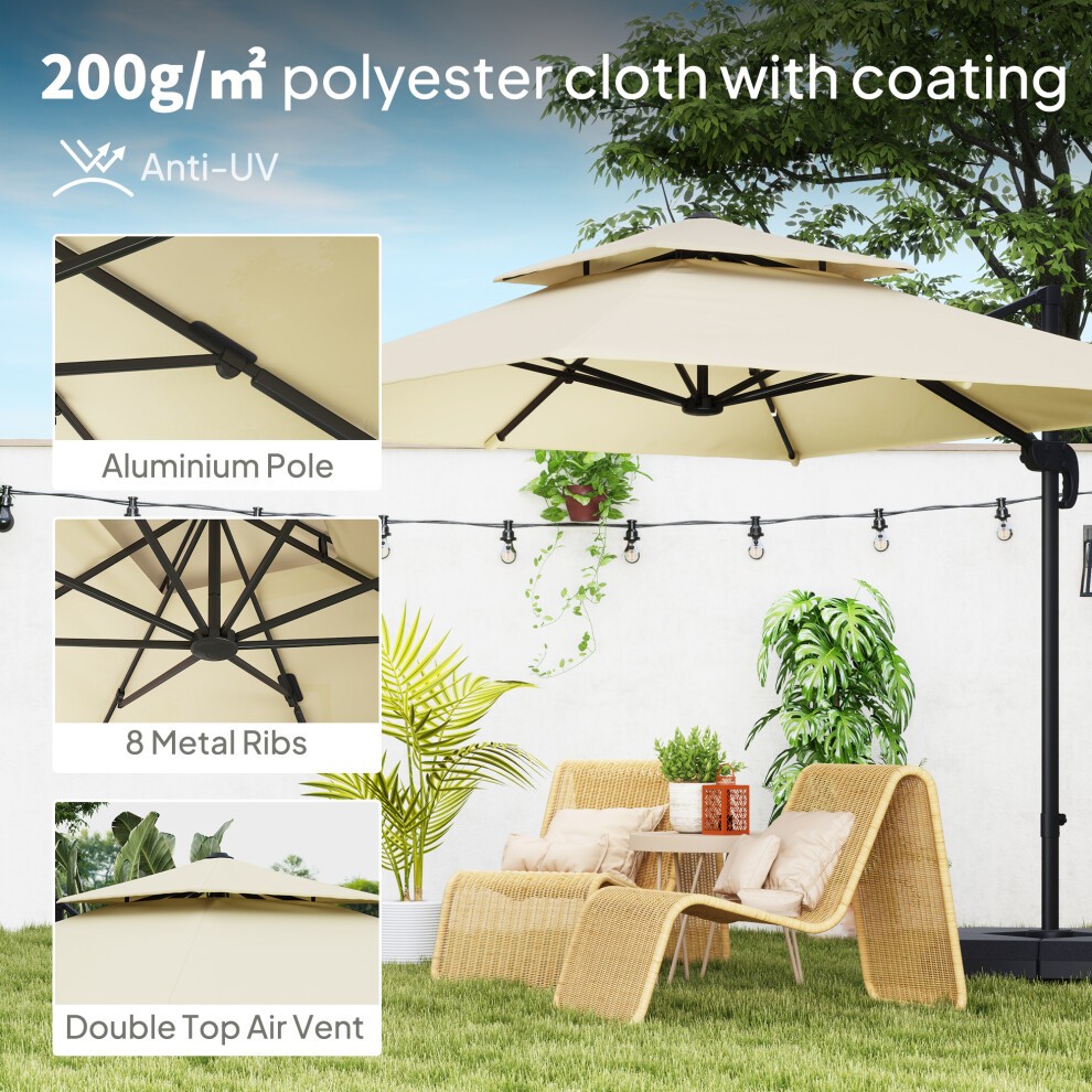 Outsunny 2 Tier Khaki Rotating Cantilever Roma Parasol with Base Weight 2.7m - image 5