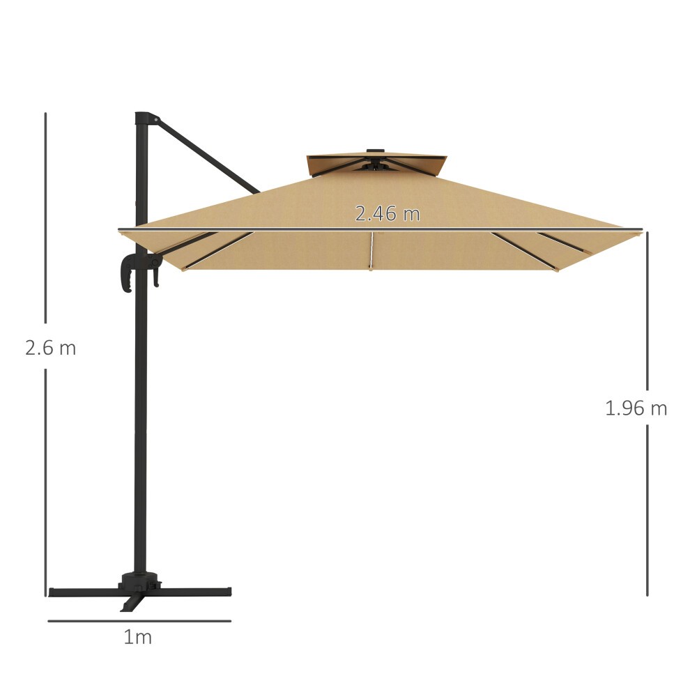 Outsunny 2 Tier Khaki Solar LED Cantilever Parasol 2.5m - image 2