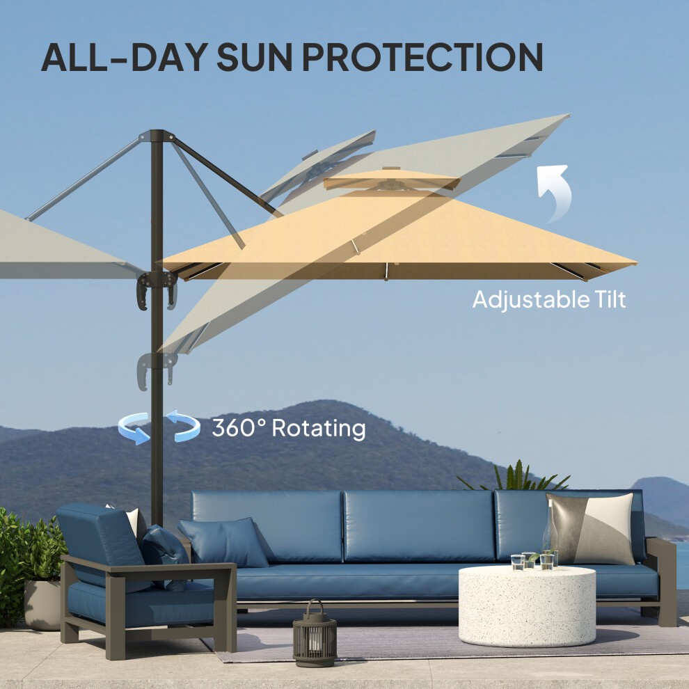 Outsunny 2 Tier Khaki Solar LED Cantilever Parasol 2.5m - image 3
