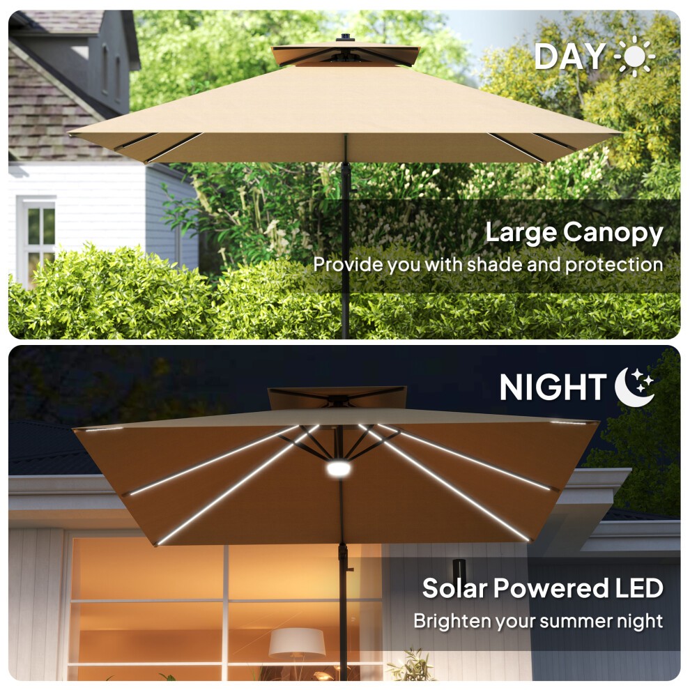 Outsunny 2 Tier Khaki Solar LED Cantilever Parasol 2.5m - image 4