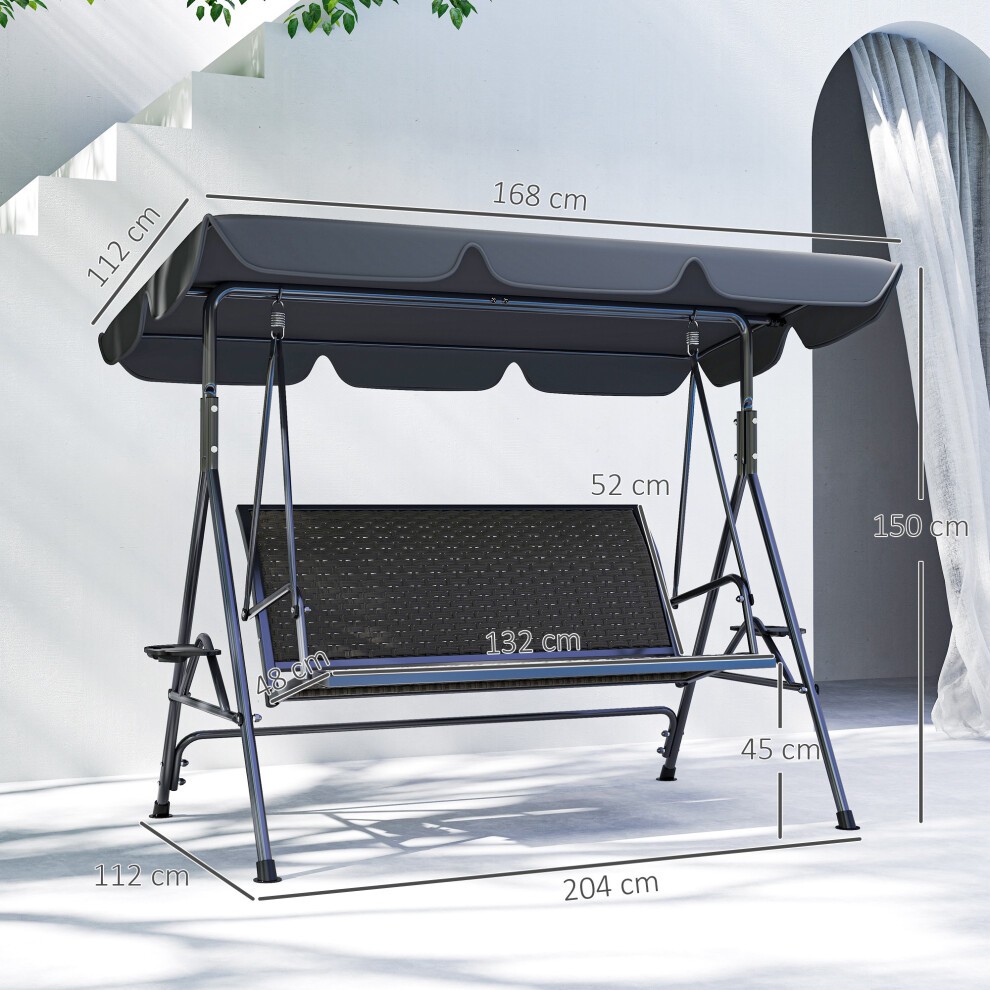 Outsunny 3 Seater Grey Garden Swing Bench with Adjustable Canopy - image 4
