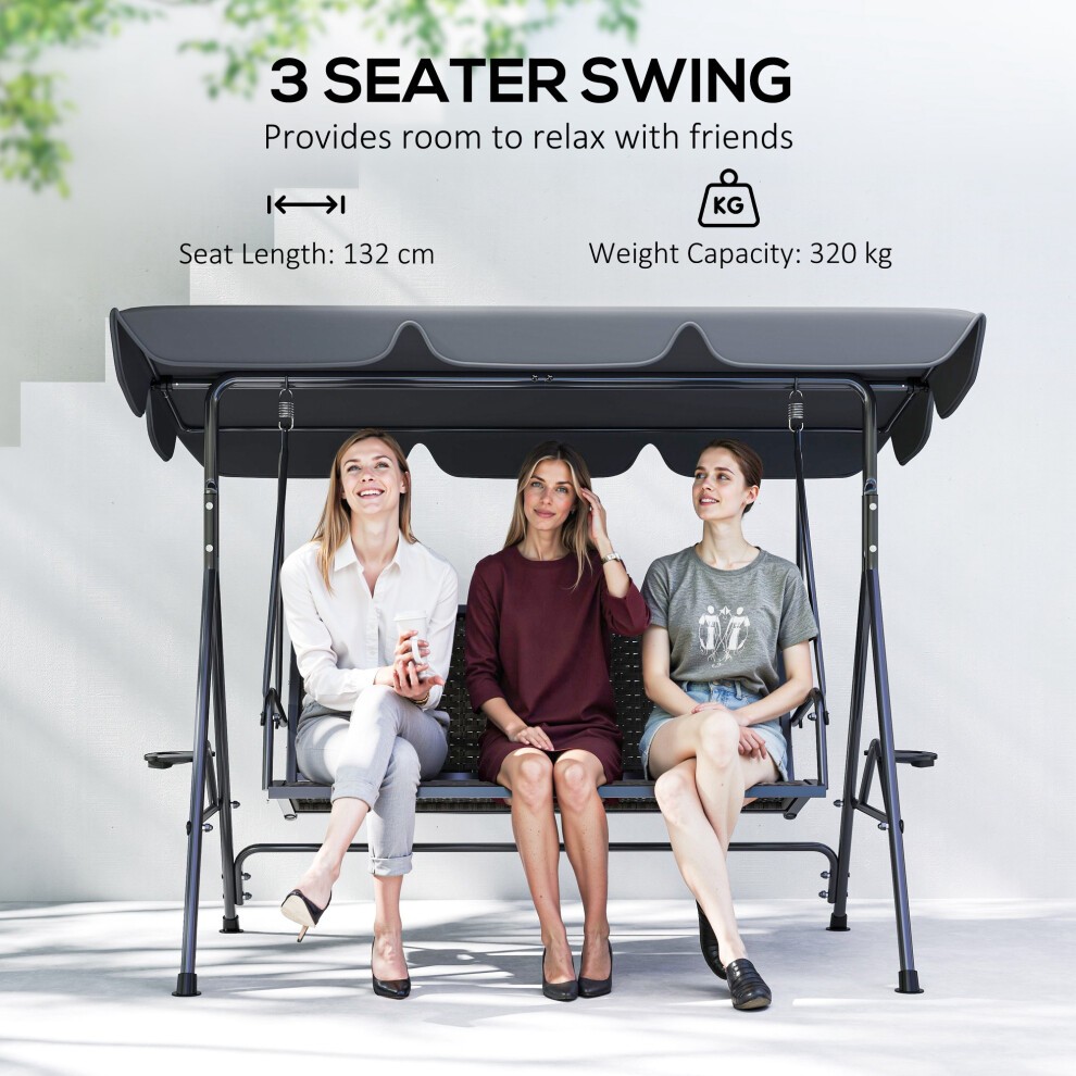 Outsunny 3 Seater Grey Garden Swing Bench with Adjustable Canopy - image 5