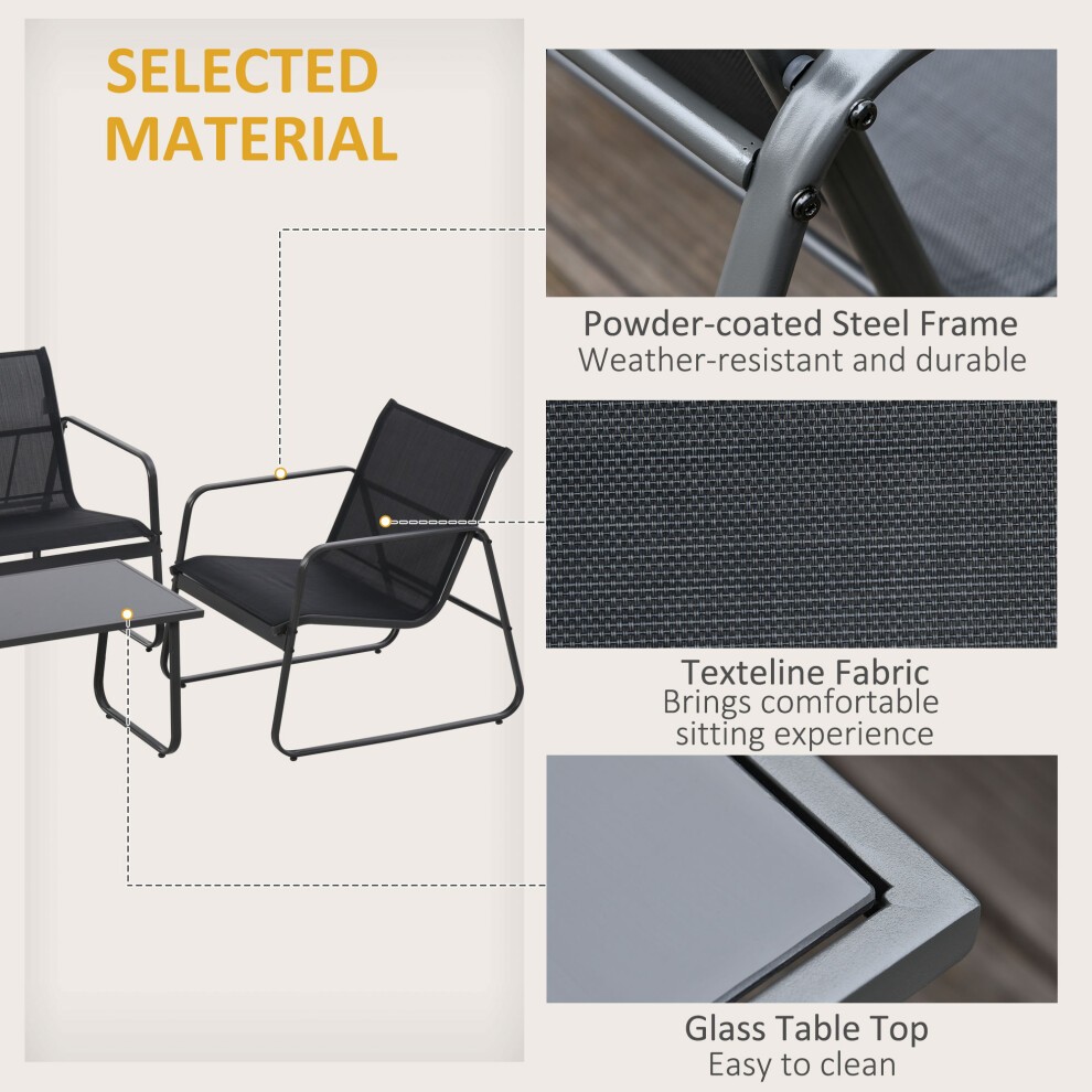 Outsunny 4 Seater Black Garden Furniture Set with Glass Top Table - image 3