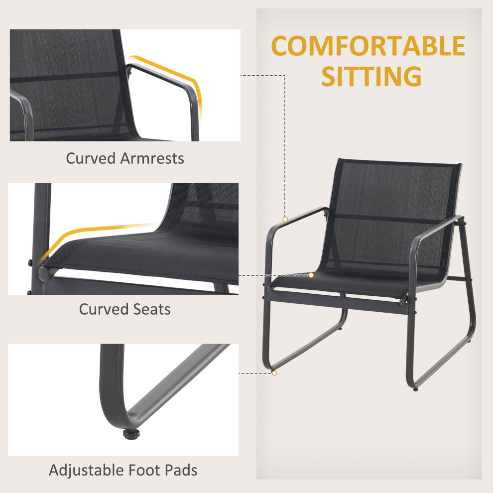 Outsunny 4 Seater Black Garden Furniture Set with Glass Top Table - image 4