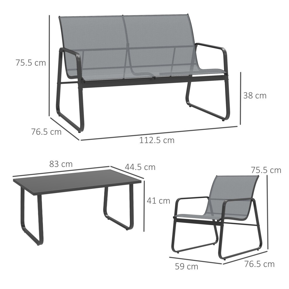 Outsunny 4 Seater Light Grey Garden Furniture Set with Glass Top Table - image 2