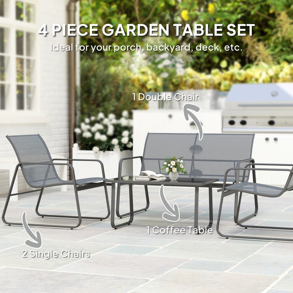 Outsunny 4 Seater Light Grey Garden Furniture Set with Glass Top Table - image 3