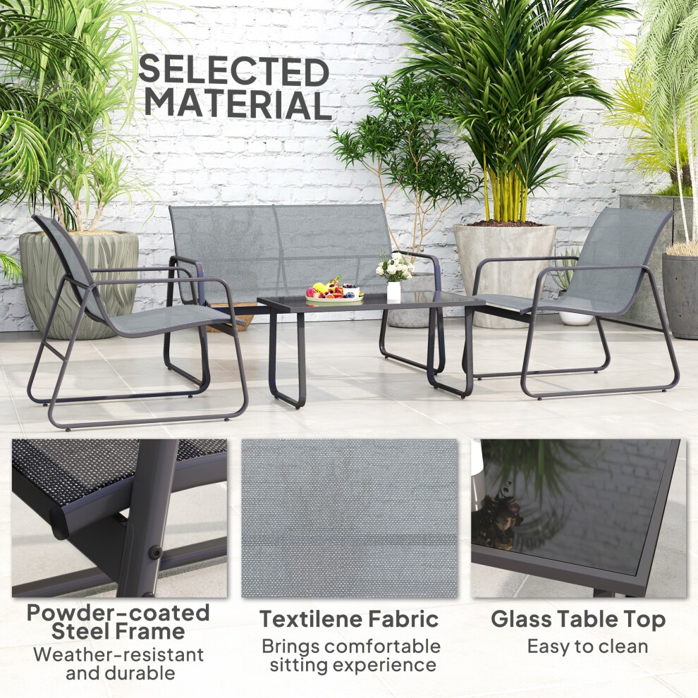 Outsunny 4 Seater Light Grey Garden Furniture Set with Glass Top Table - image 4