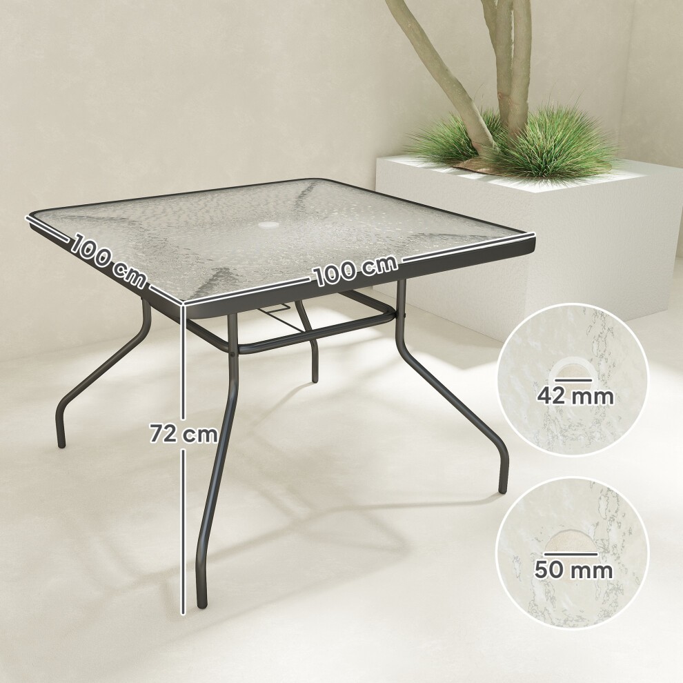 Outsunny 4 Seater Tempered Glass Garden Dining Table with Parasol Hole - image 2