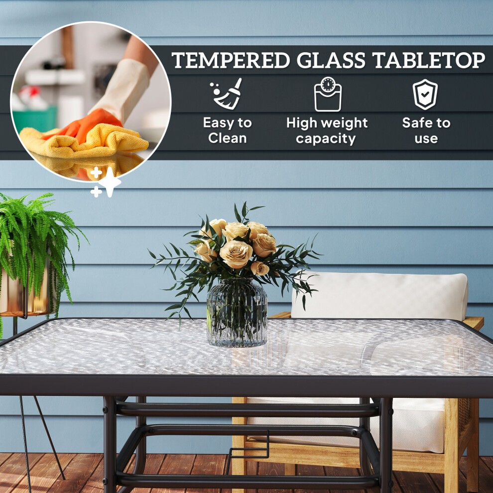 Outsunny 4 Seater Tempered Glass Garden Dining Table with Parasol Hole - image 4