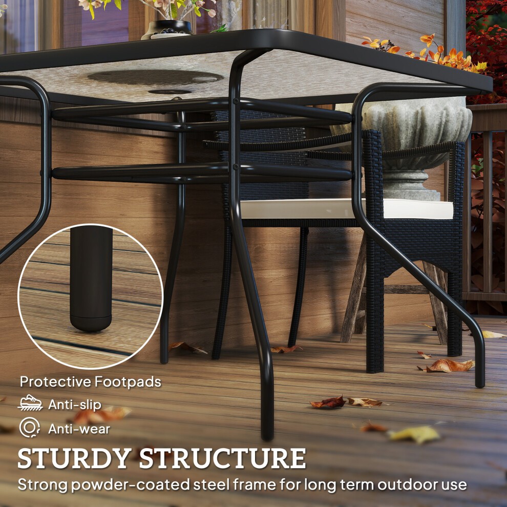 Outsunny 4 Seater Tempered Glass Garden Dining Table with Parasol Hole - image 5