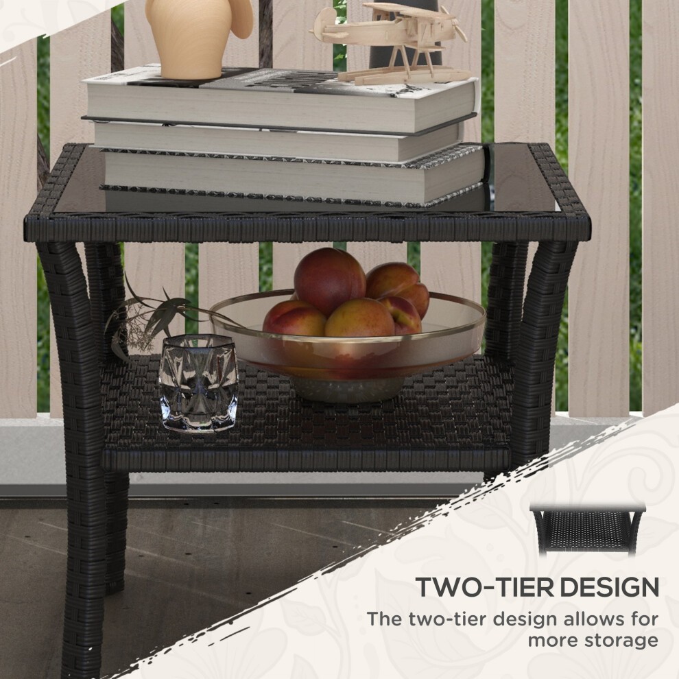 Outsunny Black 2 Tier Rattan Coffee Table - image 4