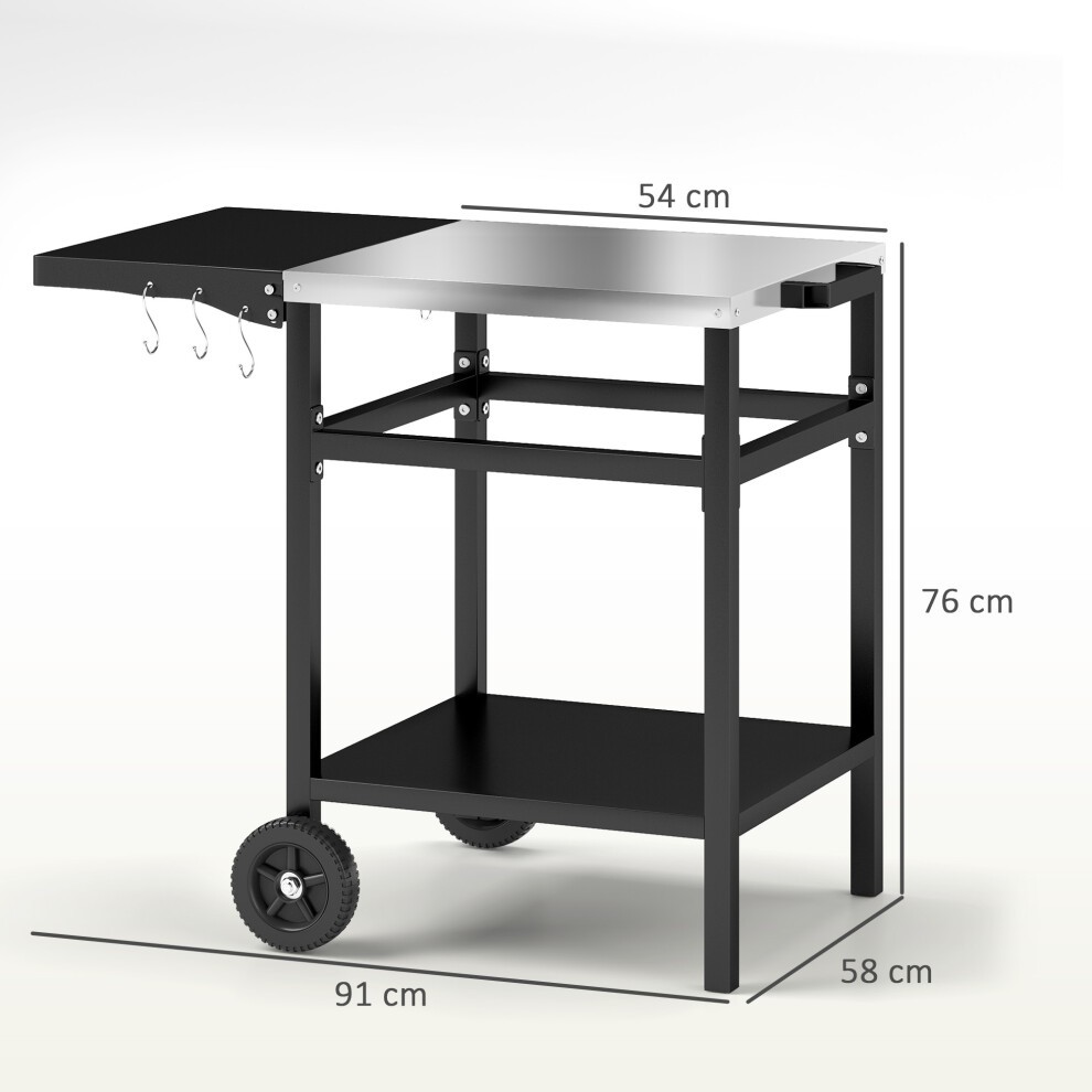 Outsunny Black Barbecue Trolley with Foldable Side Table - image 2
