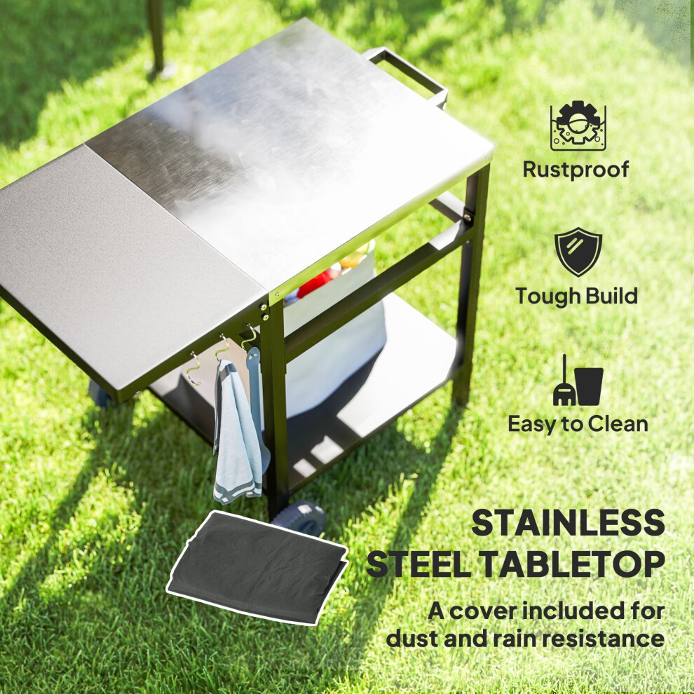 Outsunny Black Barbecue Trolley with Foldable Side Table - image 3