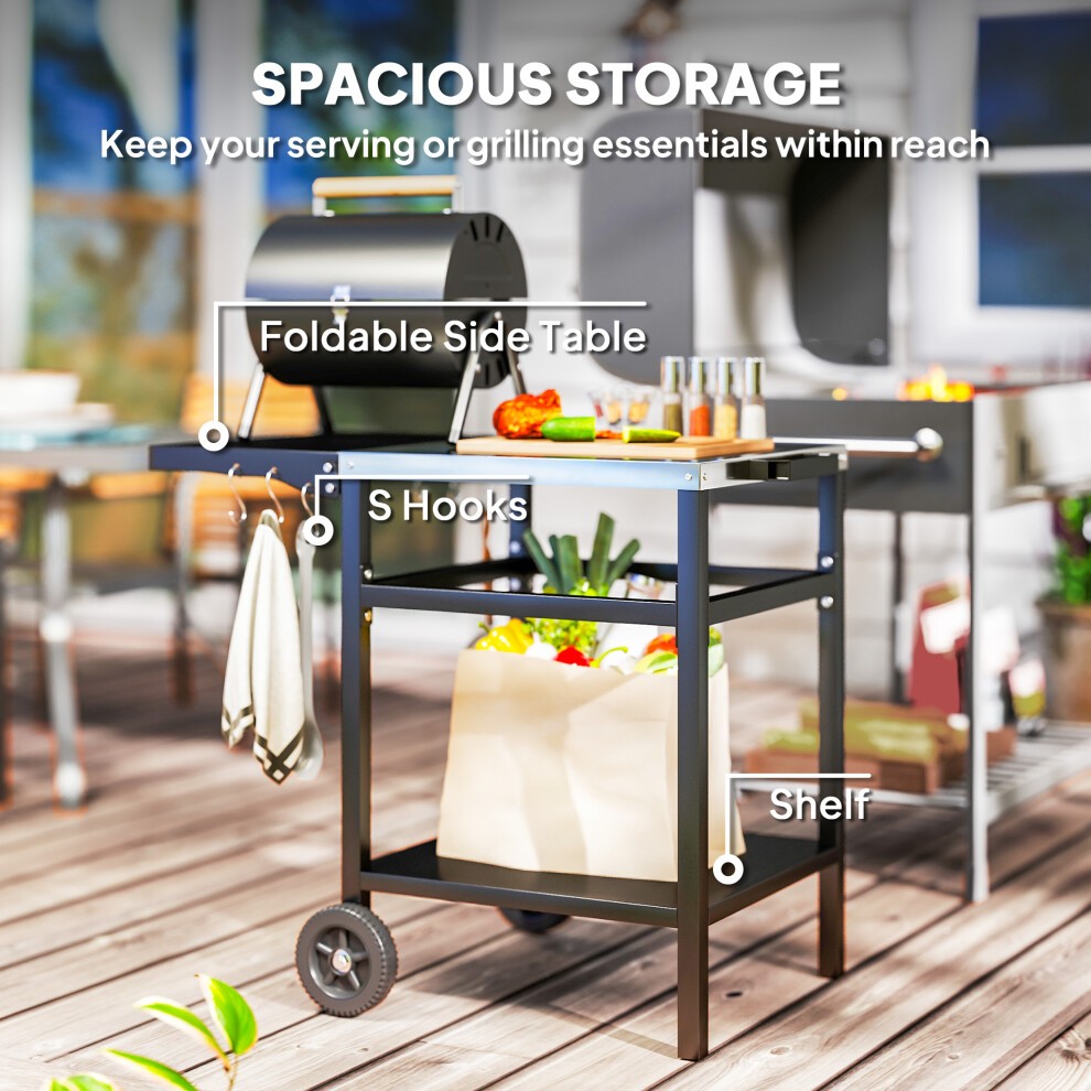 Outsunny Black Barbecue Trolley with Foldable Side Table - image 4