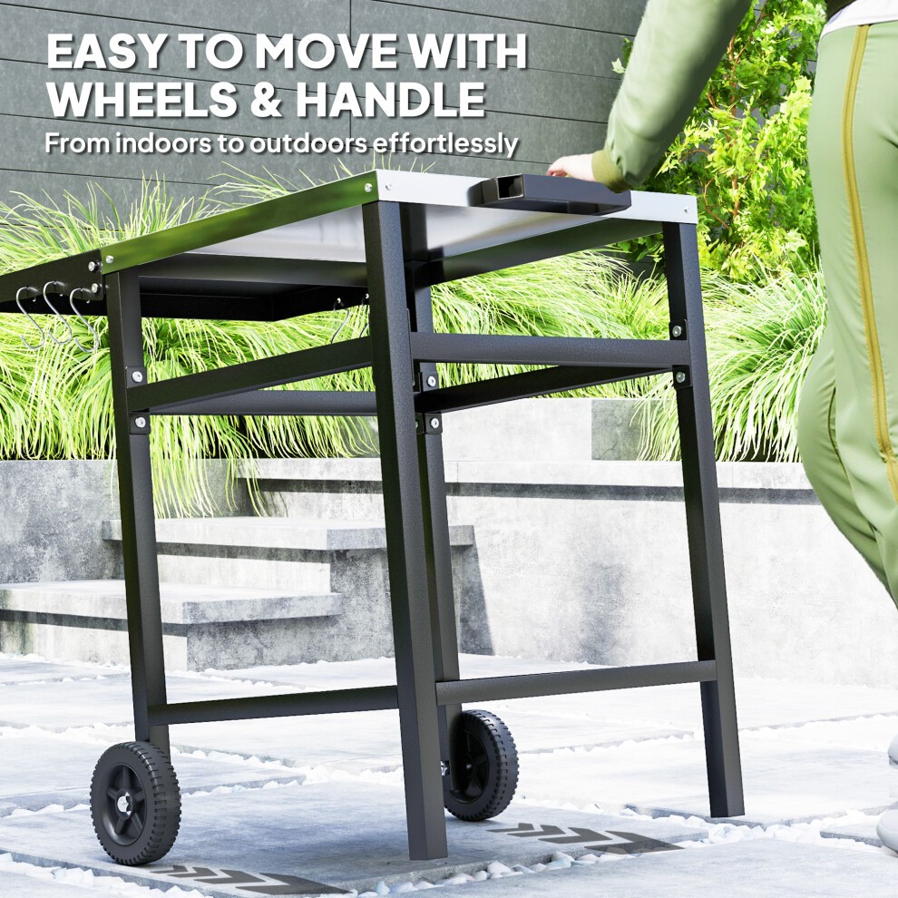 Outsunny Black Barbecue Trolley with Foldable Side Table - image 5