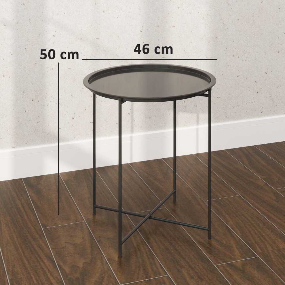 Outsunny Black Garden Round Side Table with Removable Tray - image 2